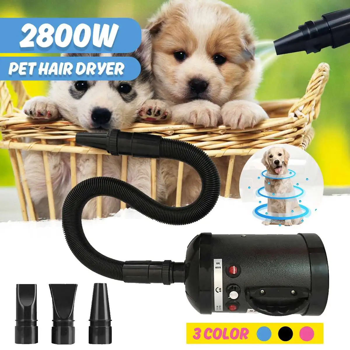 

2800W Pet Dog Cat Hair Dryer Strong Power Grooming Blow Speed Hairdryer Blower Heater EU Plug Professional Hair Dryer