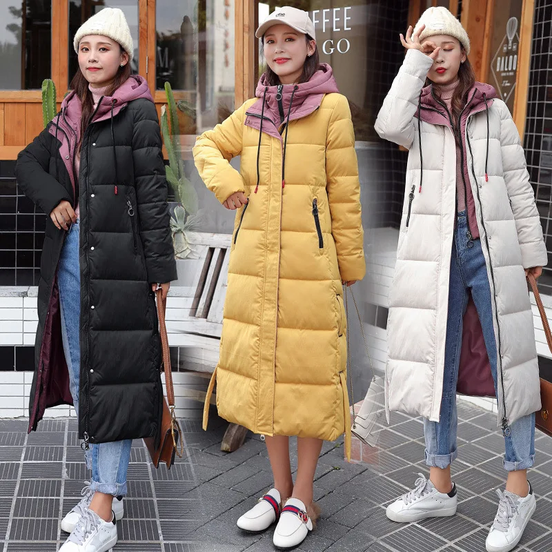

Women X-Long Winter Jacket Coat Slim Hooded Windproof Down Jacket Oversize Cotton padded Parkas Outwear