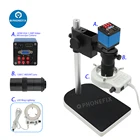 Видеомикроскоп 13 МП 1080P HDMI VGA с регулируемым зумом и C-образным креплением, 56 светодиосветодиодный, кольцевой светильник для телефона, печатной платы, электронной пайки