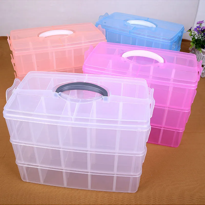 

3 Layers 30 Grids Transparent Plastic Storage Jewelry Box Compartment Adjustable Container For Rectangle Jewelry Box Case