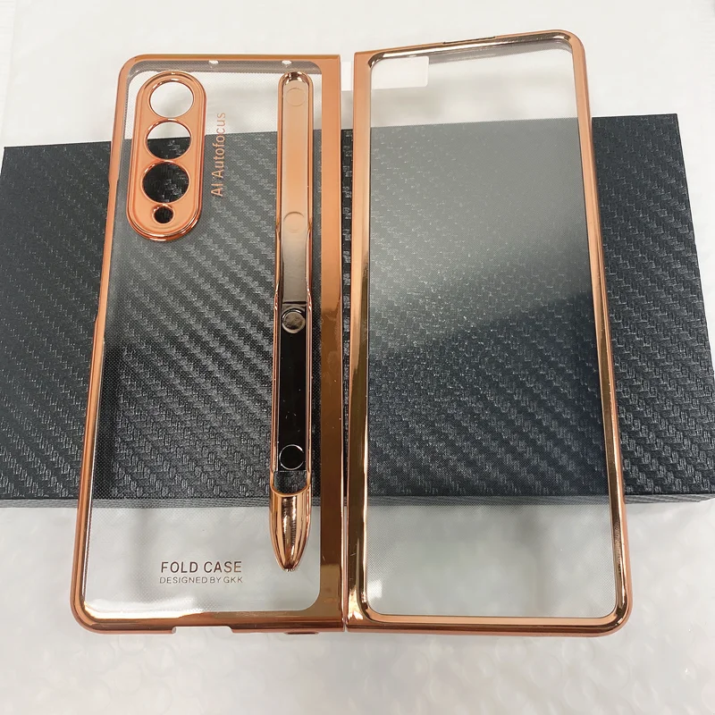 front tempered glass transparent case for samsung galaxy z fold 3 5g cover plating frame hard clear s pen slot holder back case free global shipping