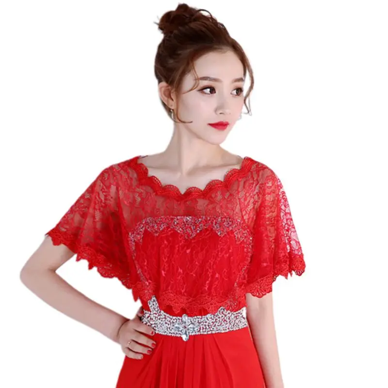 

Womens Summer Sunscreen Floral Lace Cape Wrap Crochet Sheer Pleated Wedding Bridal Shawl Shrug Evening Gown Capelet Bolero