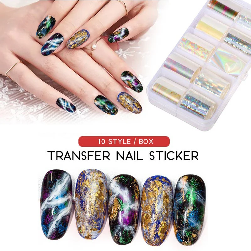 Очаровательный голографический набор фольги для ногтей алмазный звездное небо