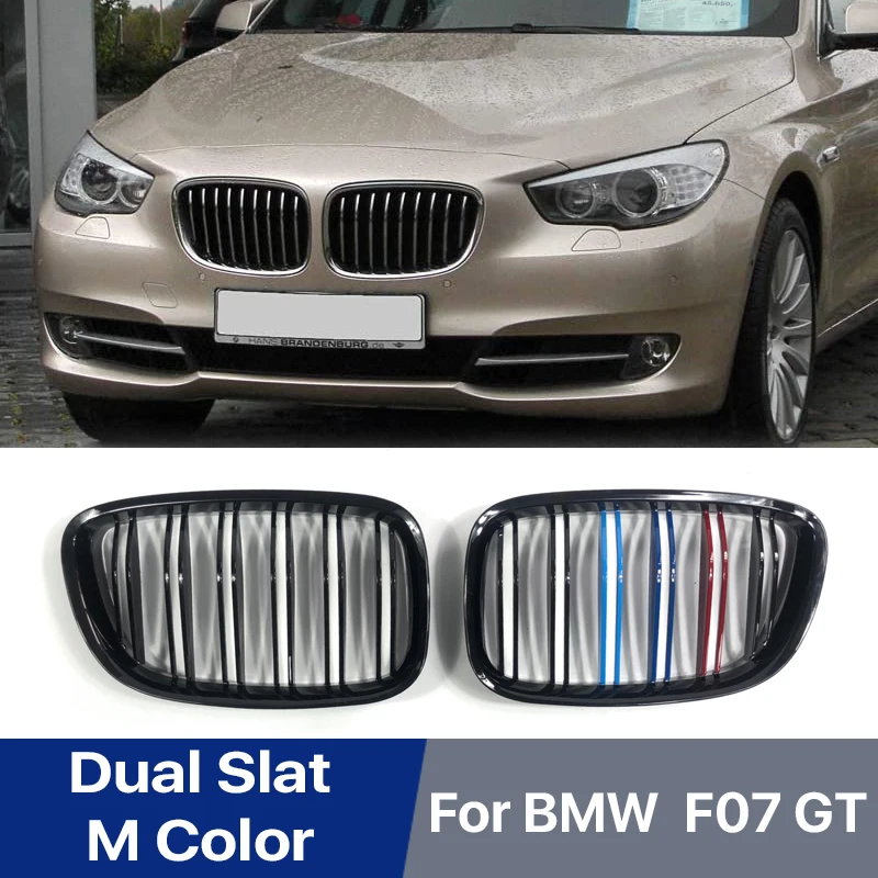 

M Design Black Double Slat Grill Front Bumper Hood Kidney Grille For BMW F07 5 Series GT 520 528 530 535 550 2010-2017 Dual Line