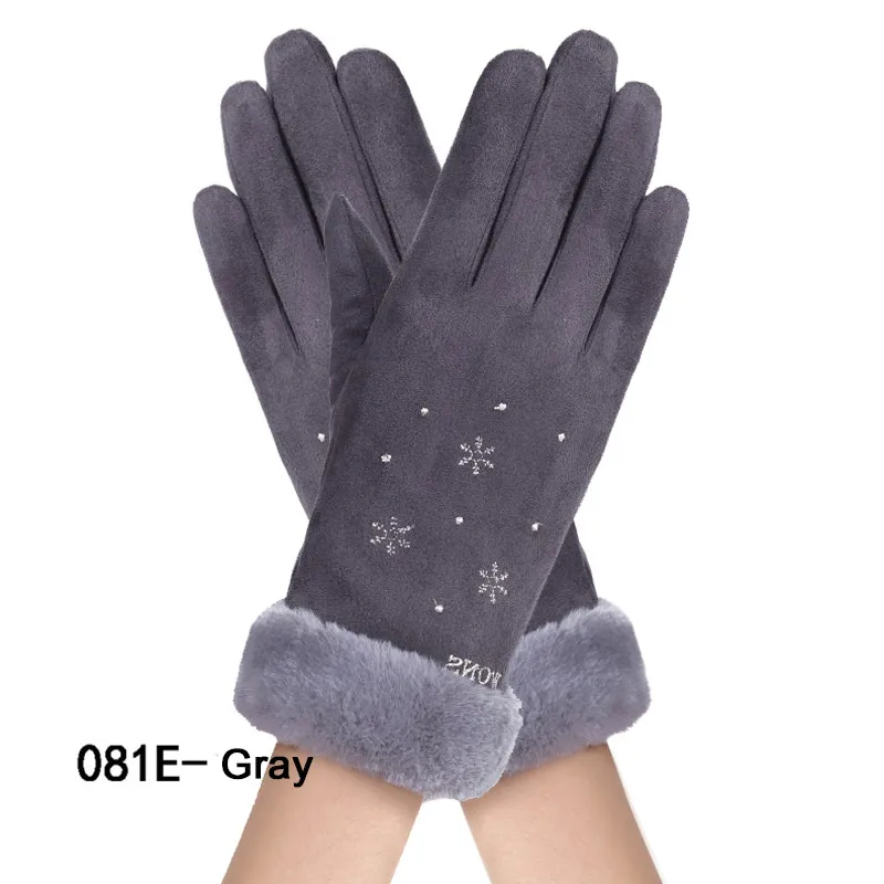 20 New Winter Female Lace Warm Cashmere Three Ribs Cute Mittens Double Thick Plush Wrist Women Touch Screen Driving Gloves - Цвет: 20