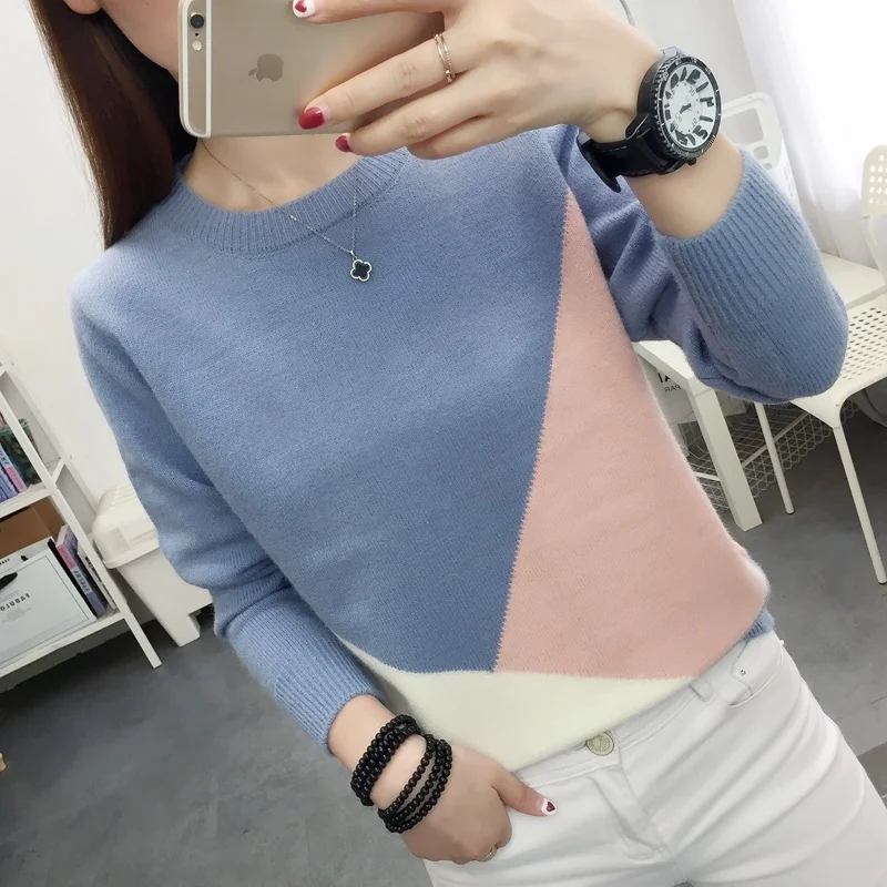 

Женский свитер с круглым вырезом, женская одежда для весны и осени, новинка 2021, вязаная подходящая цветная рубашка, популярная женская рубаш...