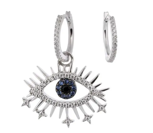 evil eye silver 925 серебряные серьги «Радуга» лимонные жуки кактус сглаза ананас арбуз коктейльное стекло Асимметричные cz Стразы Серьги - Окраска металла: evil eye silver