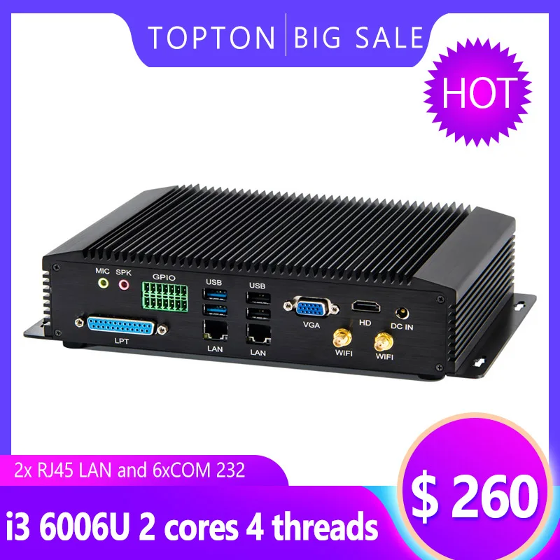 Безвентиляторный настольный компьютер i7 Intel Core 10 Linux Ubuntu 2 * Lan 6COM 8USB GPIO LPT HDMI VGA