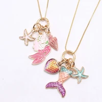 new dripping mermaid girl pendant chain necklace alloy pendant box chain children necklace