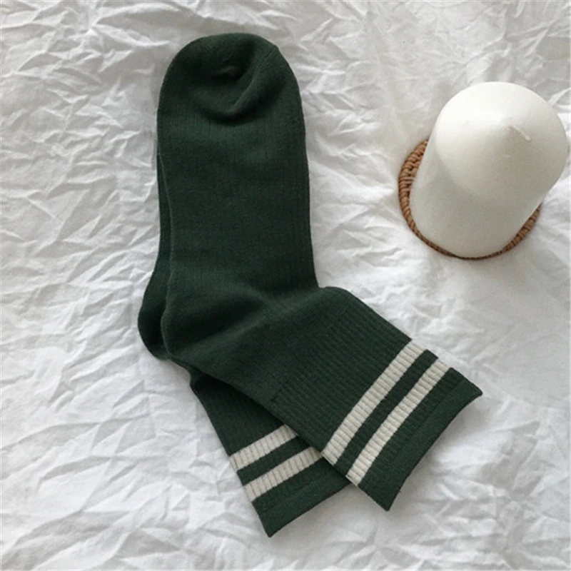 Забавные милые хлопковые свободные полосатые носки для девочек средней школы в