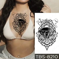 diamond temporary tattoo sticker letter lettering rose fake tatu chest neck back waist men women girl glitter kids tato body art