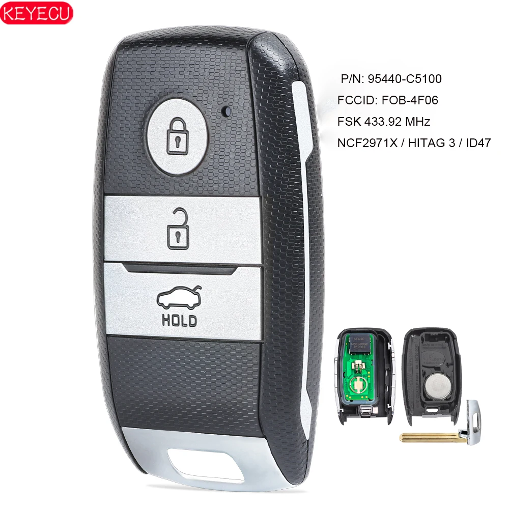 KEYECU Keyless Go Smart дистанционный ключ-брелок от машины FSK 433 МГц ID47 для KIA Sorento 2015 2016 2017 P/N: