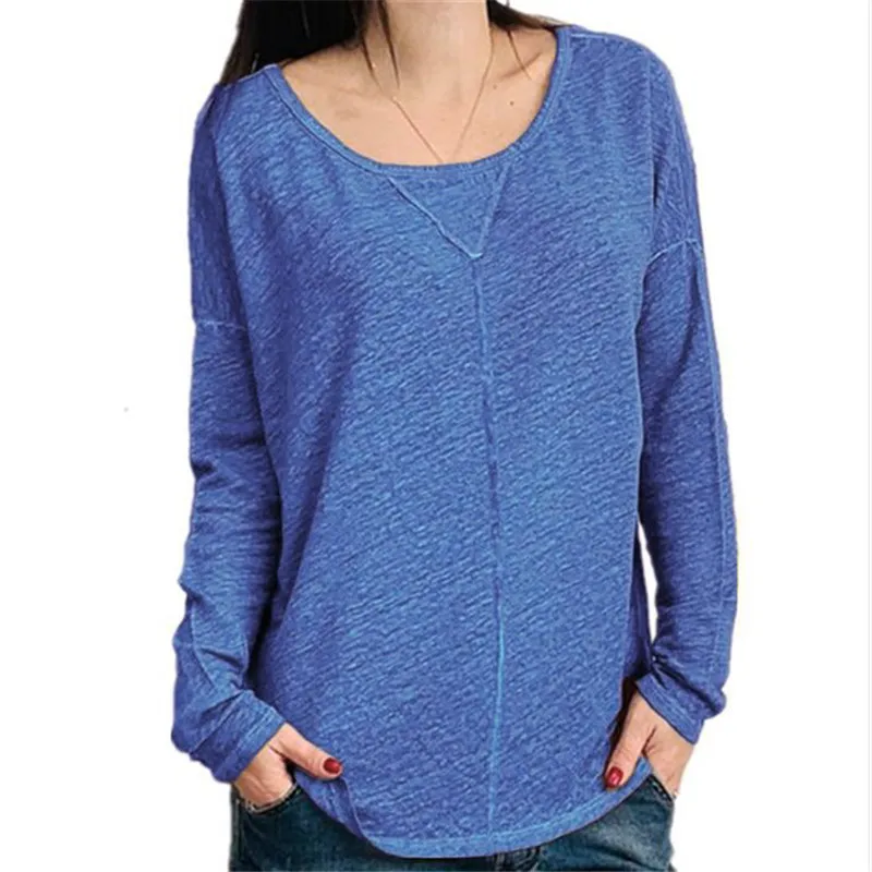 2019 осенние новые женские рубашки сплошной цвет круглый вырез с длинным рукавом