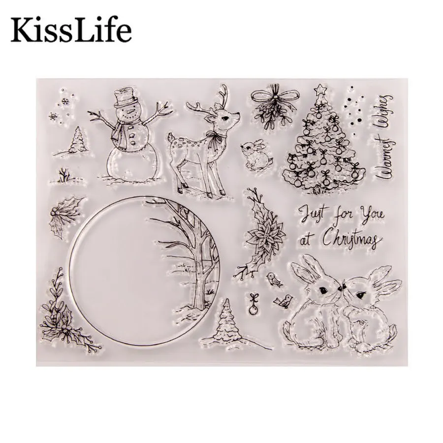 Рождественская елка милые кролики цветок листья снеговик буквы резиновые штампы