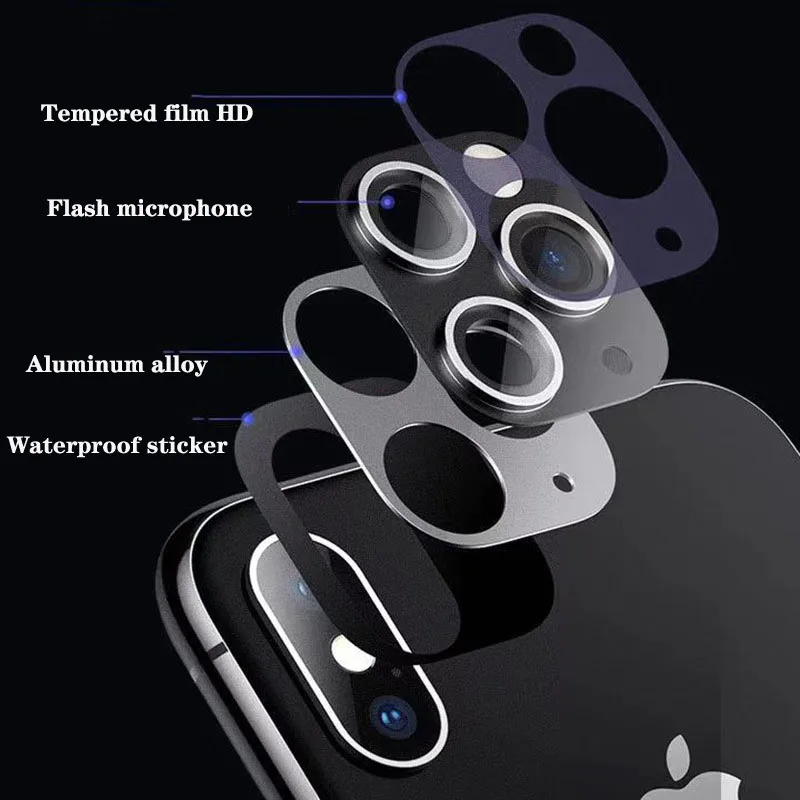 For iPhone X XS XSmax Seconds Change 11 PRO MAX Newest Metal Aluminum Camera Lens Case Sticker Full Protective Cover