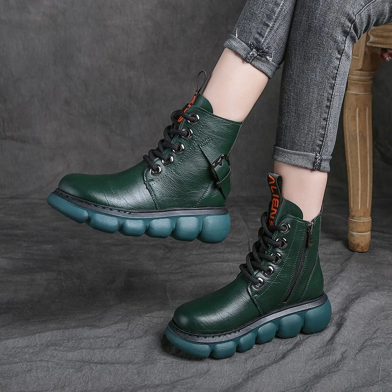 

Shoes Women Boots Retro Genuine Leather 2021 Autumn Winter Zip Round Toe Concise Handmade Leisure Ankle Boots Hot gothic shoes