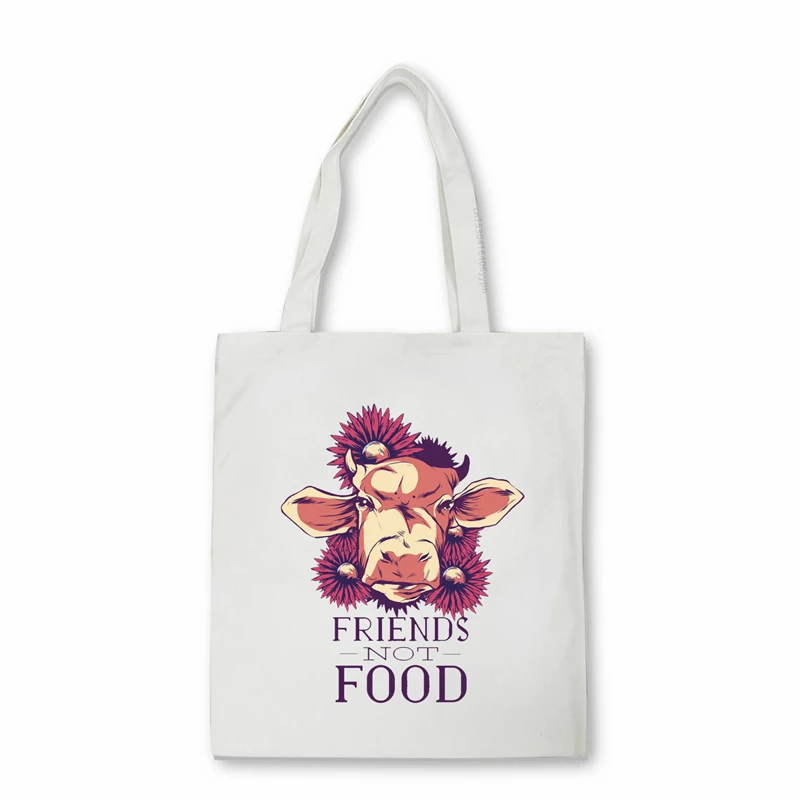 

Хипстерская сумка-шоппер с мультяшным принтом Friends Not Food, повседневная сумка-тоут через плечо для подростков и студентов, красивая Холщовая ...