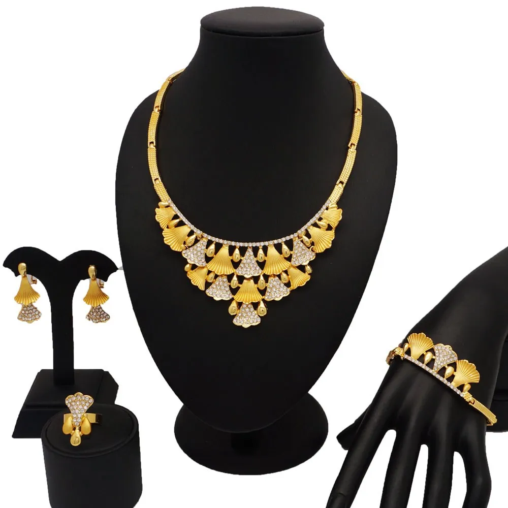 Новый Дизайн Ювелирные наборы для свадьбы набор ювелирных изделий золотого