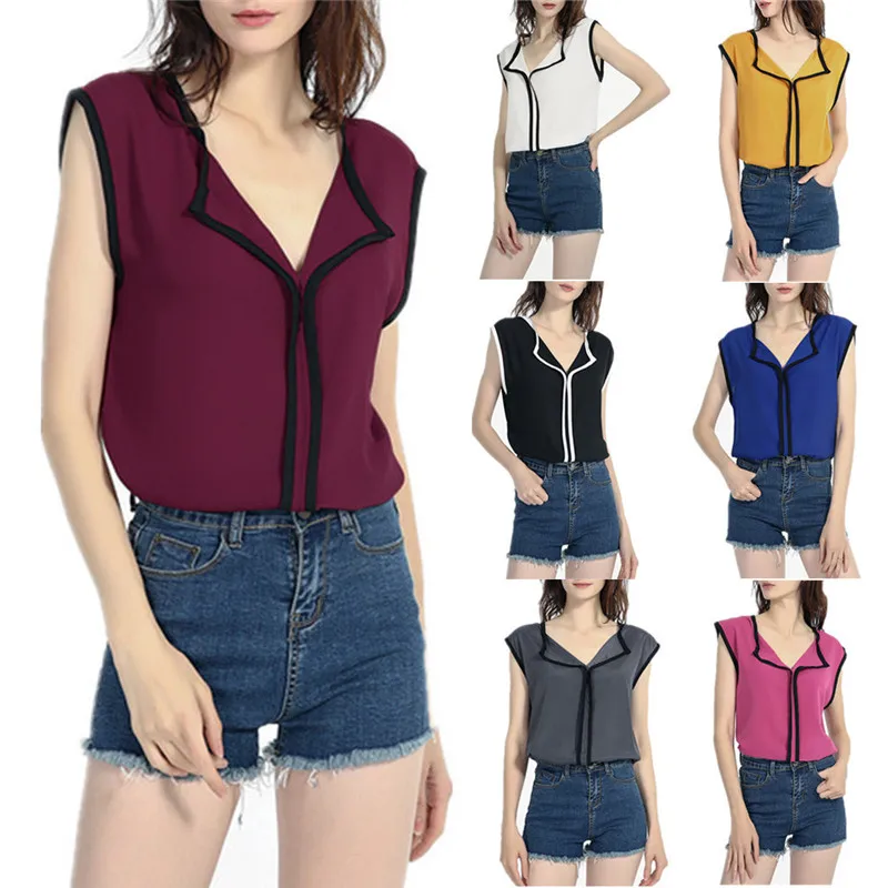 Модная женская без рукавов с v образным вырезом Повседневная однотонная свежая
