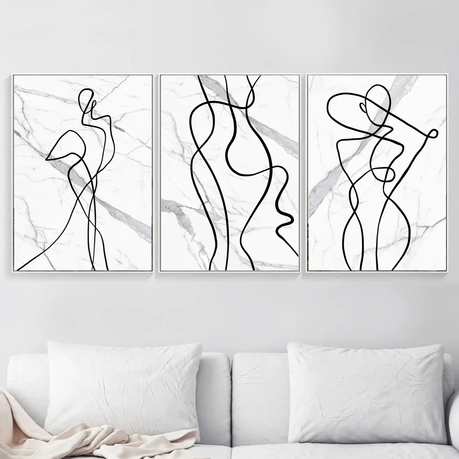 Настенная Картина на холсте рисование линий черные белые скандинавские плакаты