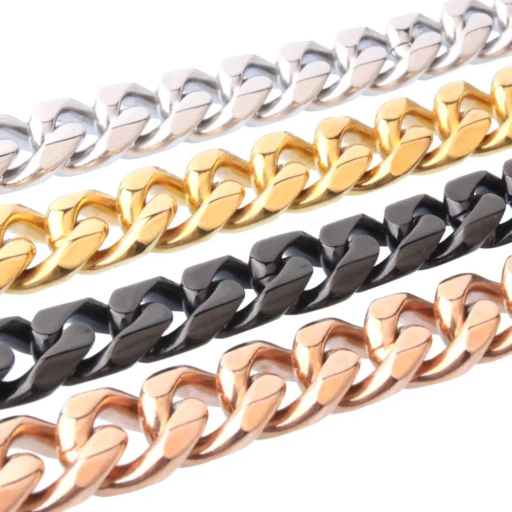 

13/15MM Fashion Unisex Jewelry 316L Stainless Steel Multi-Color Cuban Curb Link Chain Mens Womens Necklace Or Bracelet 7-40"