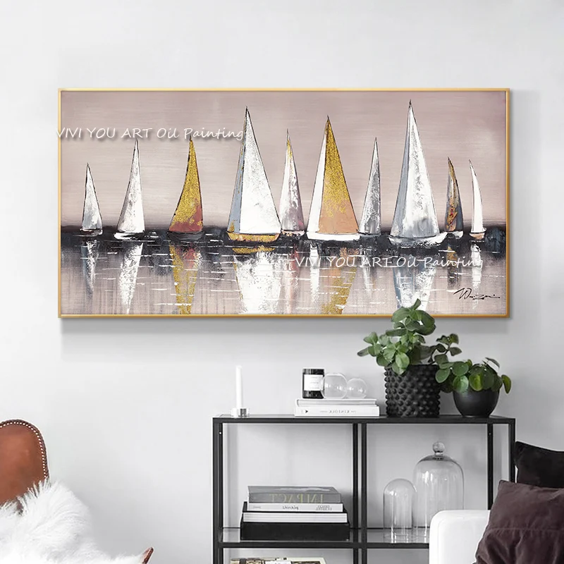 

The High Quality Ship Color River Wall Art Canvas Handpainted Cuadro New Modern Abstract Painting Mural Pictures for Home Decor