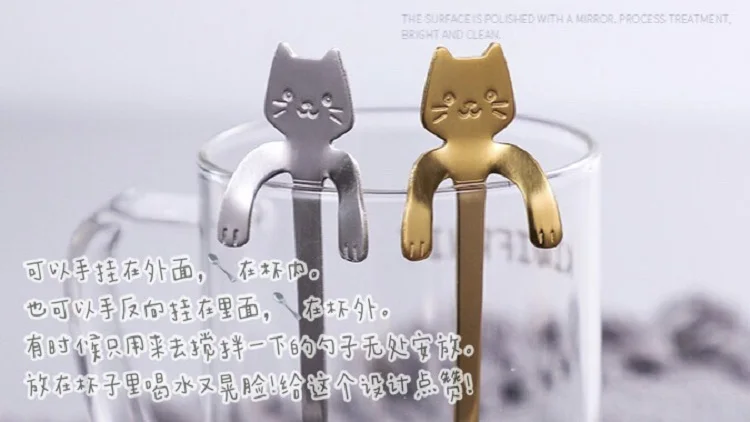 Подвесная кошачья десертная ложка из нержавеющей стали в Корейском стиле