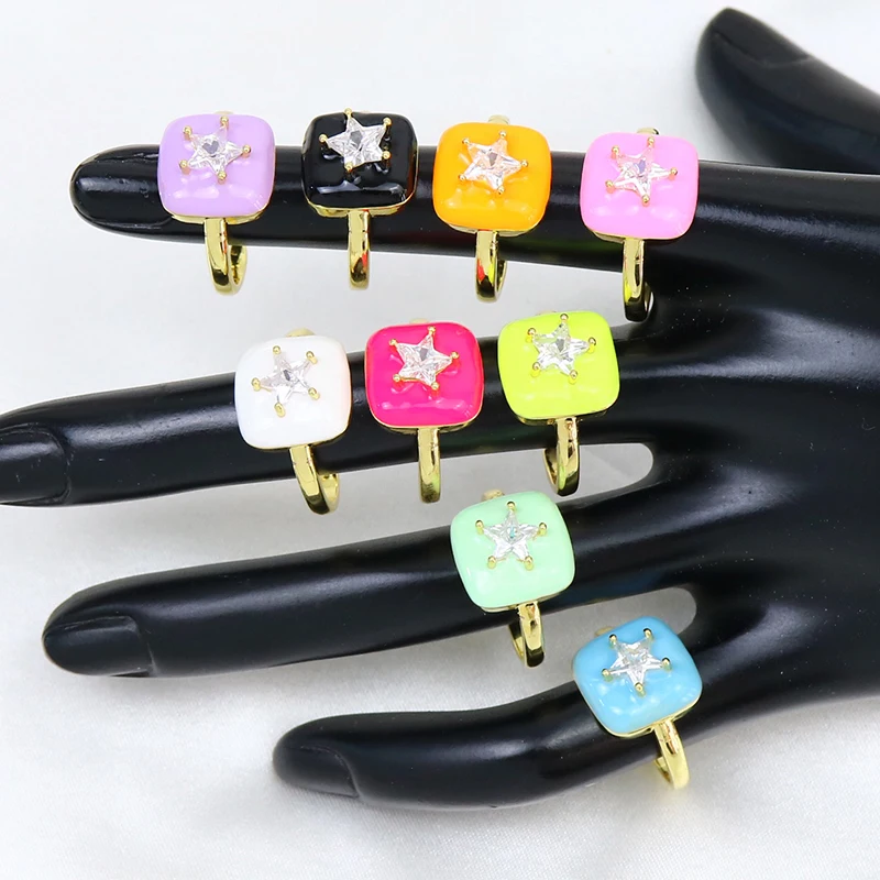 

10 шт. эмалированные радужные цвета ювелирные изделия кольцо Звезда Кристалл Золото Вечерние Тия геометрические кольца разные цвета ювелир...