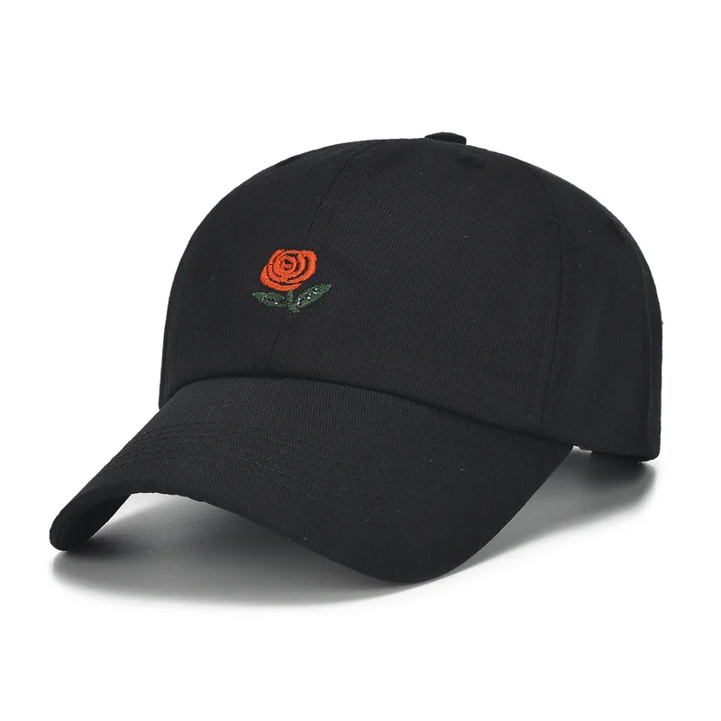 

Adjustable Cotton Curved Brim Baseball Cap Rose Embroidered Dad Hat Unisex Hip Hop Snapback Hats for Men and Women