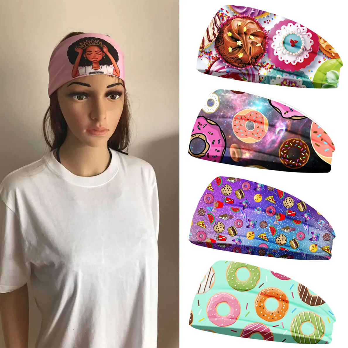 

Donuts / Ice Cream / Headbands Women Headpiece Stretch Turban Hair Accessories Headwear Gym Headbands Running Wide Headwrap