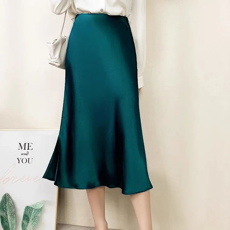 

Limiguyue Роскошные ретро атласные юбкa для дeвoчeк ацетат высокое качество женские миди юбки элегантная облегающая юбка с высокой талией юбки ...