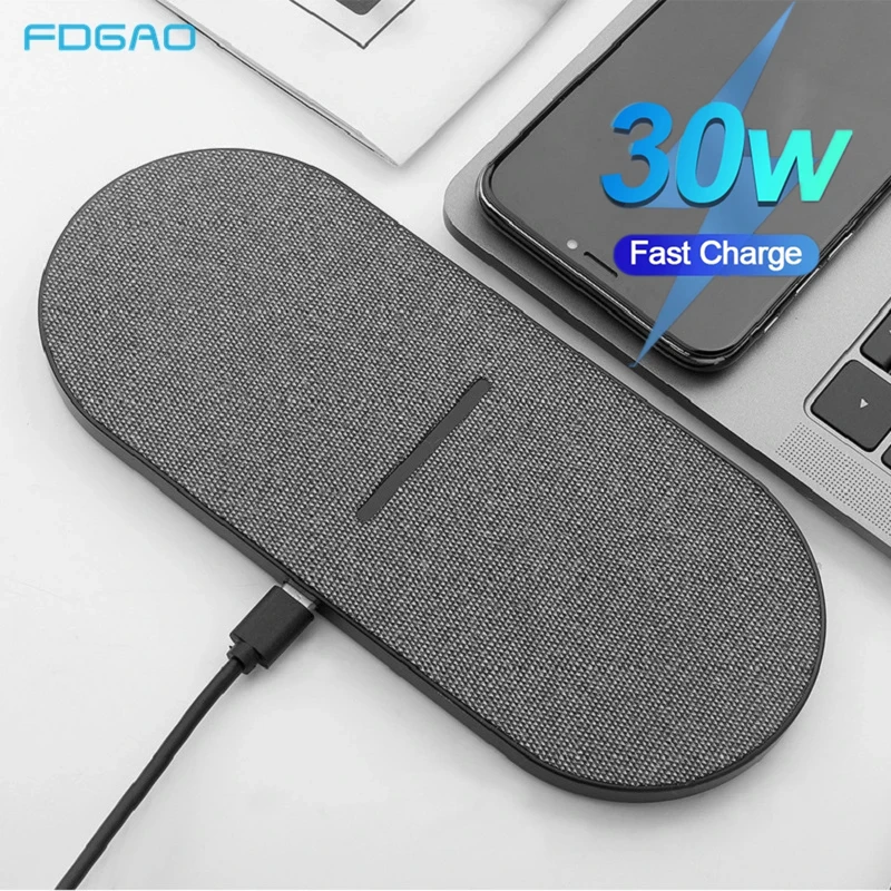 2 in 1 30W Dual Seat Qi Wireless Charger for Samsung S21 S20 Double Fast Charging Pad For iPhone 13 12 11 XS XR X 8 Airpods Pro | Мобильные
