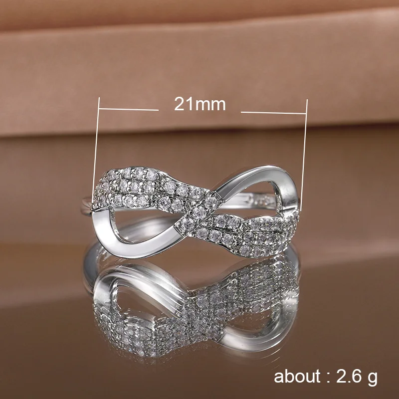 

Exquisite Silver Color Infinity Ring Inlay White Zircon Women's Ring Bridal Jewelry Wedding Band Engagement Ring Lover's Gifts