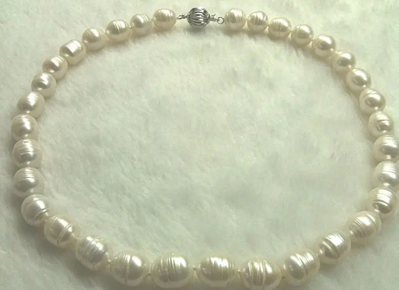 

Natural! Huge 11-13mm White Cultured Rice Pearl Necklace 18 Inch