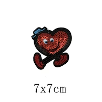 3d running heart red patch sequins badge iron on patches for clothing sew on embroidered applique crafts stickers
