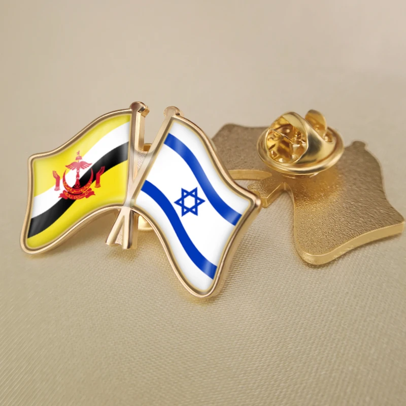 

Brunei Darussalam and Israel Crossed Double Friendship Flags Lapel Pins Brooch Badges