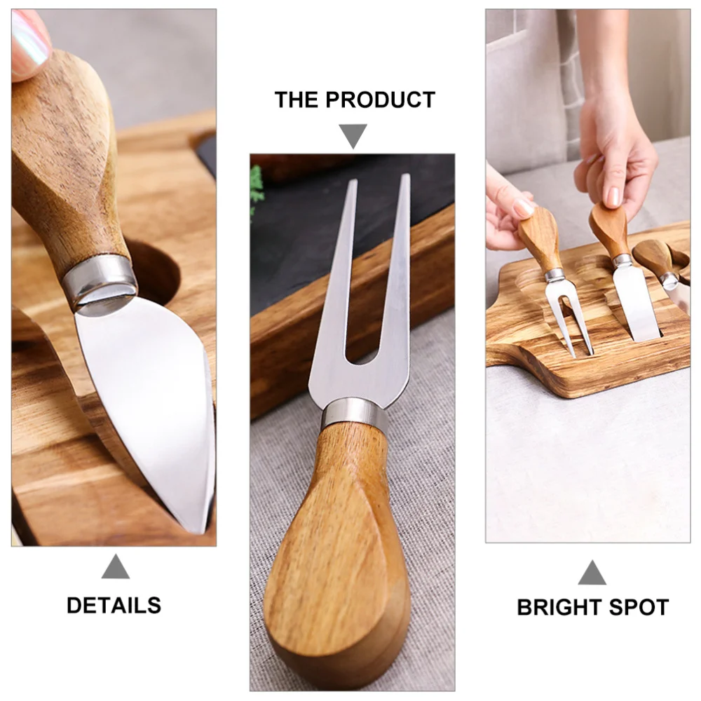 

1 Set Stainless Steel Butter Cheese Knives Wooden Board Slate Kit for Kitchen