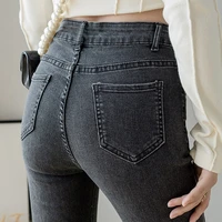 black jeans high waist flared with slit design slimming women spring fashion 90s aesthetic blue denim korean fashion trousers