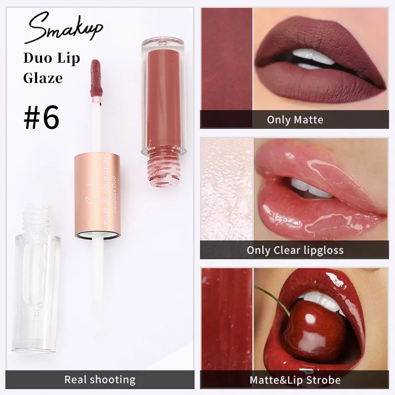 New Liquid Lipstick Cosmetic Makeup Matte Lipstick for Women Duo Lip Glaze Waterproof Glitter Lipgloss 6 Colors images - 6