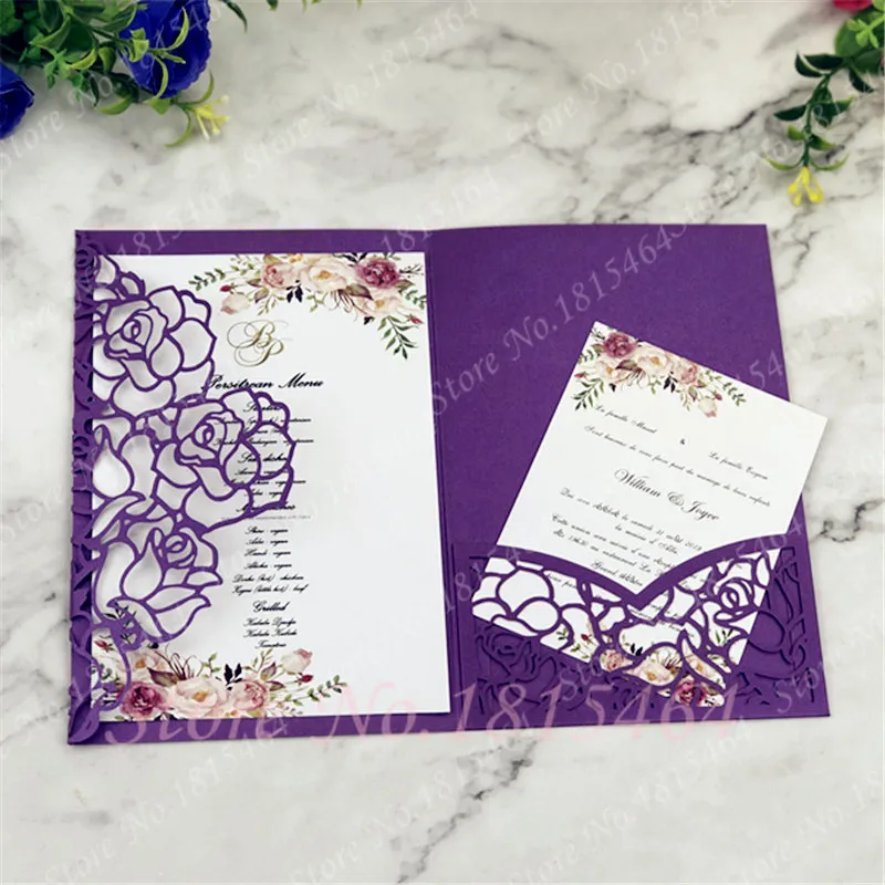 

50 шт., бумажные Пригласительные открытки с лазерной резкой