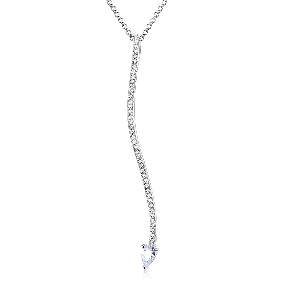 

LEKANI Women 925 Sterling Silver Necklace Fully Inlay Zircon Line Shape Drop Necklace Trendy Arrowlike Long Fine Jewelry