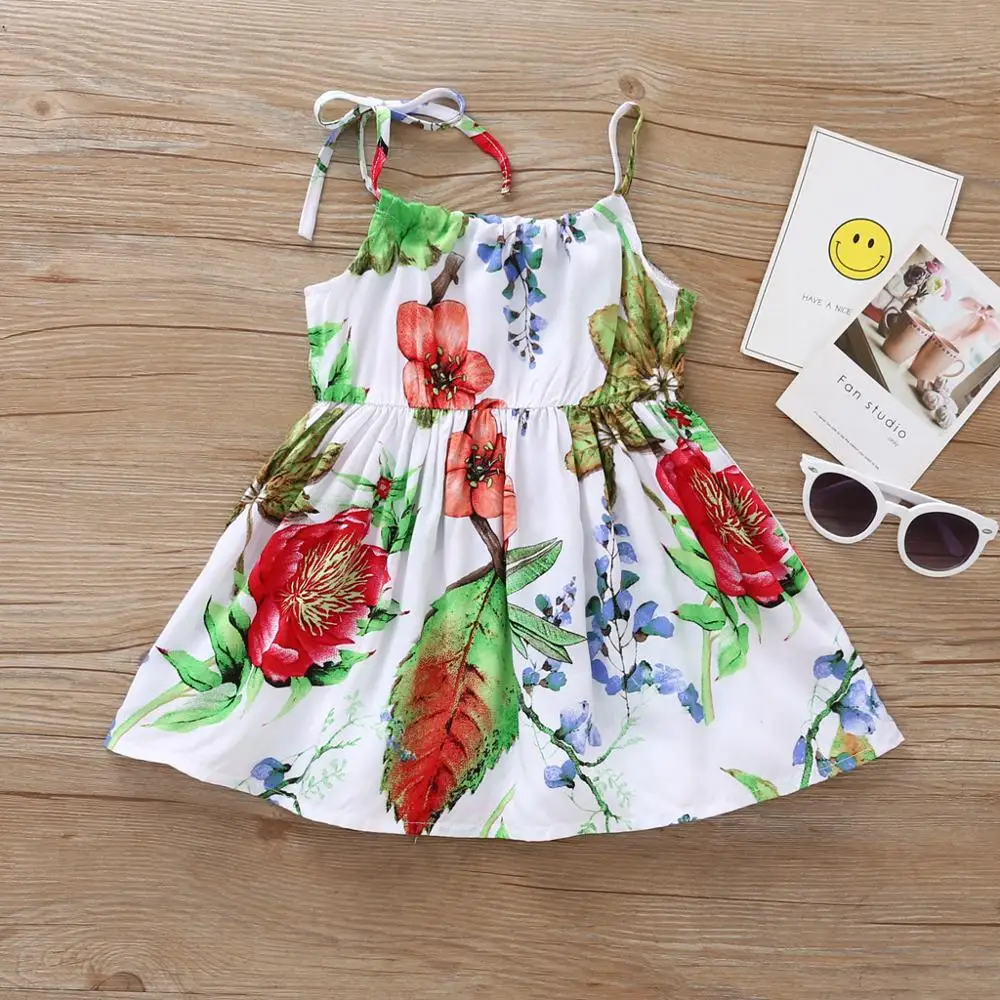 2020 Платье принцессы с цветочным принтом для девочек маленьких летний детский