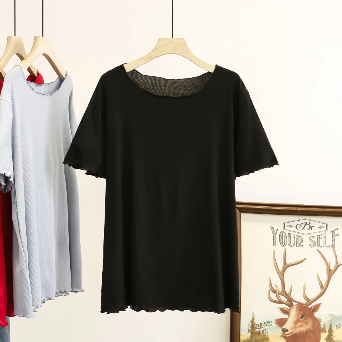 Футболка женская однотонная с коротким рукавом модный размера плюс S56-843 на лето |