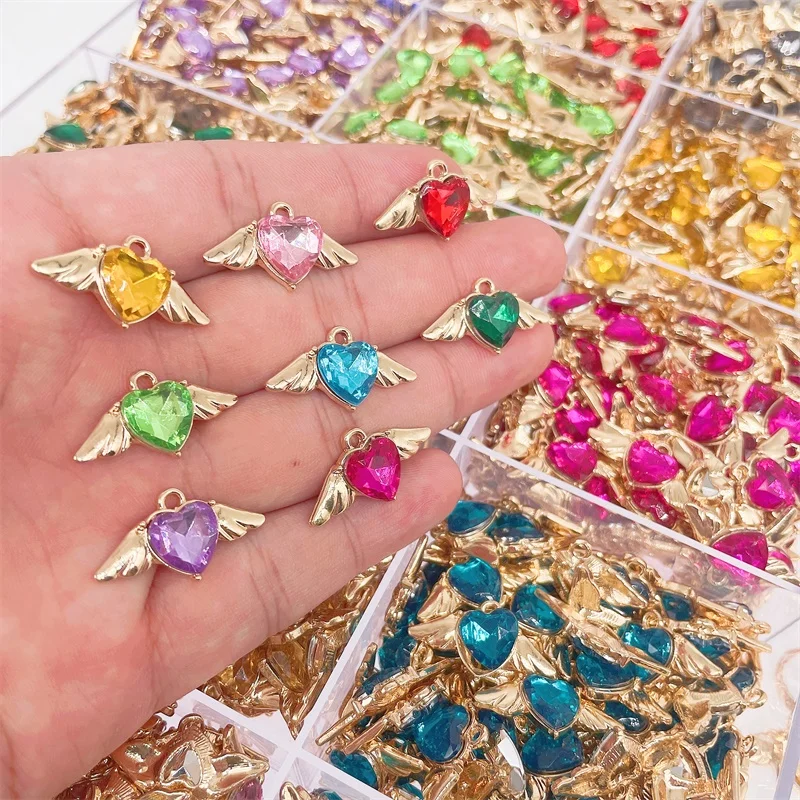 20Pcs/Set Colorful Love Cute Charm Fashion Design Angel Wing Pendant For Jewelry Making Supplies DIY Accessories Wholesale