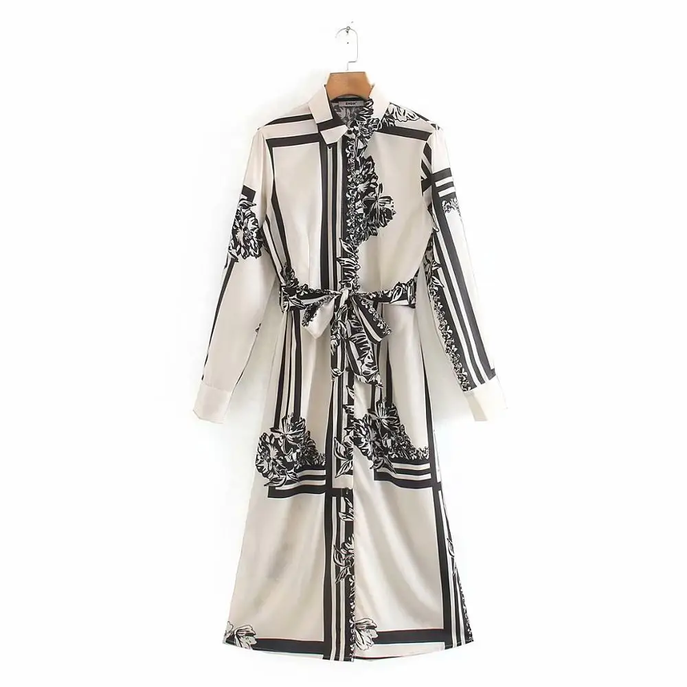 Женское винтажное платье рубашка офисное с длинным рукавом и разрезом сбоку в