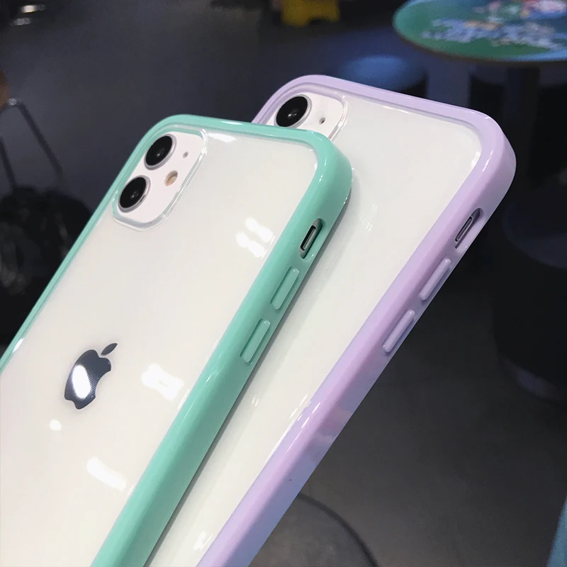 

iPhone 11 Pro X Xs MAX XR 7 8 Plus Dustproof Transparent Mobile Phone Case iPhone Candy Color Integrated Straight Edge Soft Case