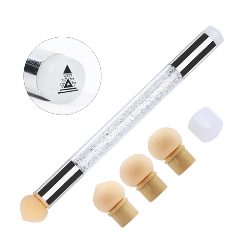 

Nail Art Brush Double-ended Gradient Shading Pen Dotting Brush Sponge Head Rhinestone Handle Nail Art Painting Tools