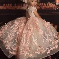 hot long girls pink lace cap sleeves girls ball gown birthday new year party dresses celebration gowns flower girl dresses 2021