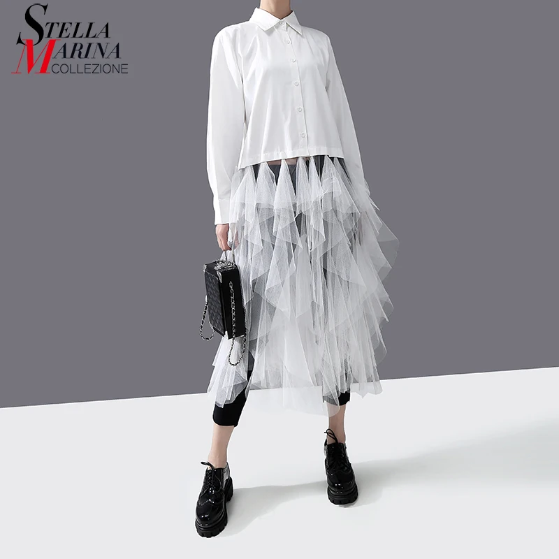 Женская блузка с длинными рукавами однотонная белая бахромой в Корейском стиле