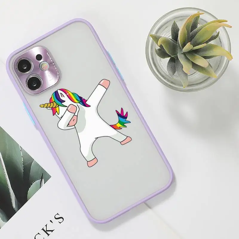 

unicorn Phone Case For iPhone 12 11 Mini Pro XR XS Max 7 8 Plus X Matte transparent Purple Back Cover